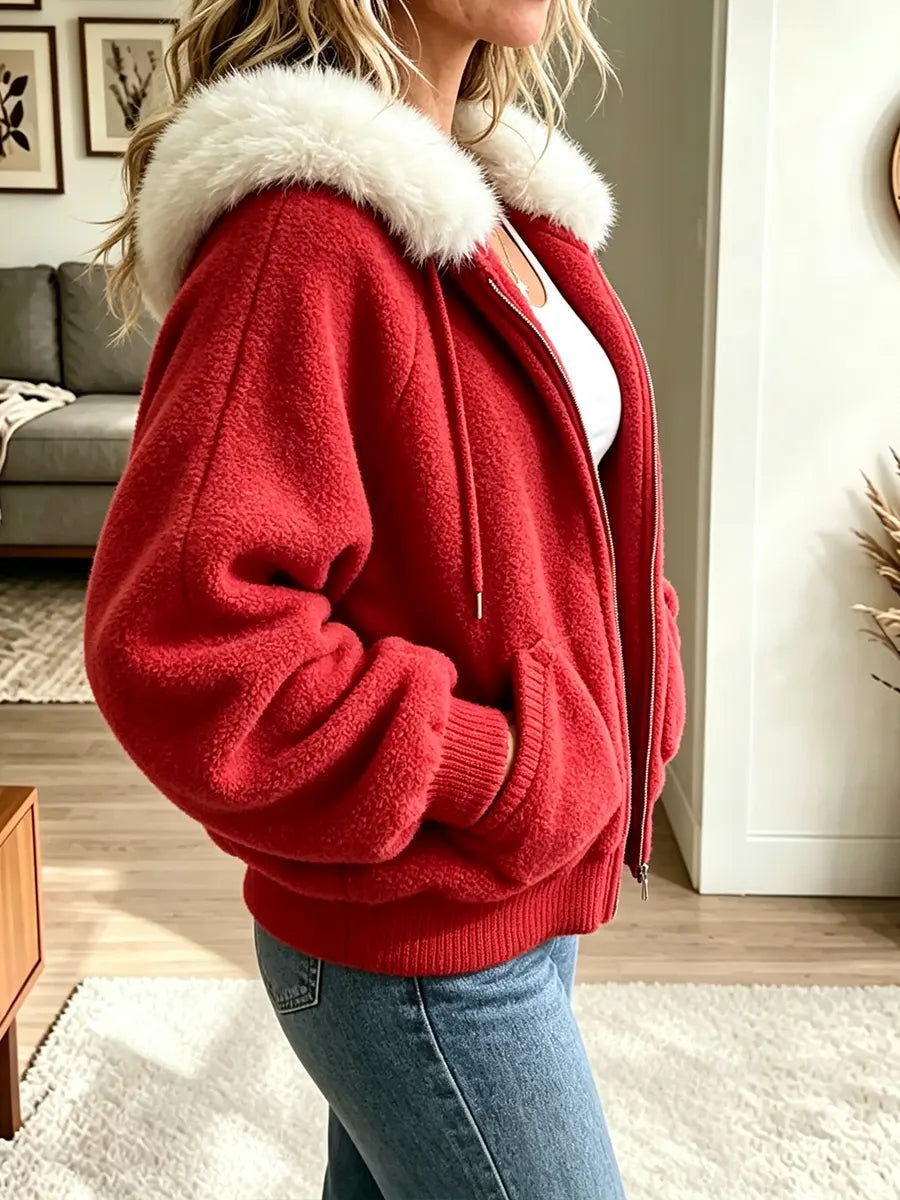 Women Fleece Zip Up Hooded Coat
