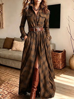 Women's Vintage Elegant Plaid Dress Includes Belt