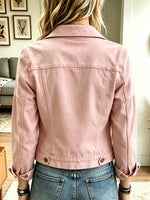 Women's Floral Print Beaded Pink Denim Jacket