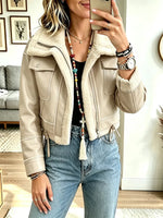 Women Retro Short Warm Motorcycle Jacket