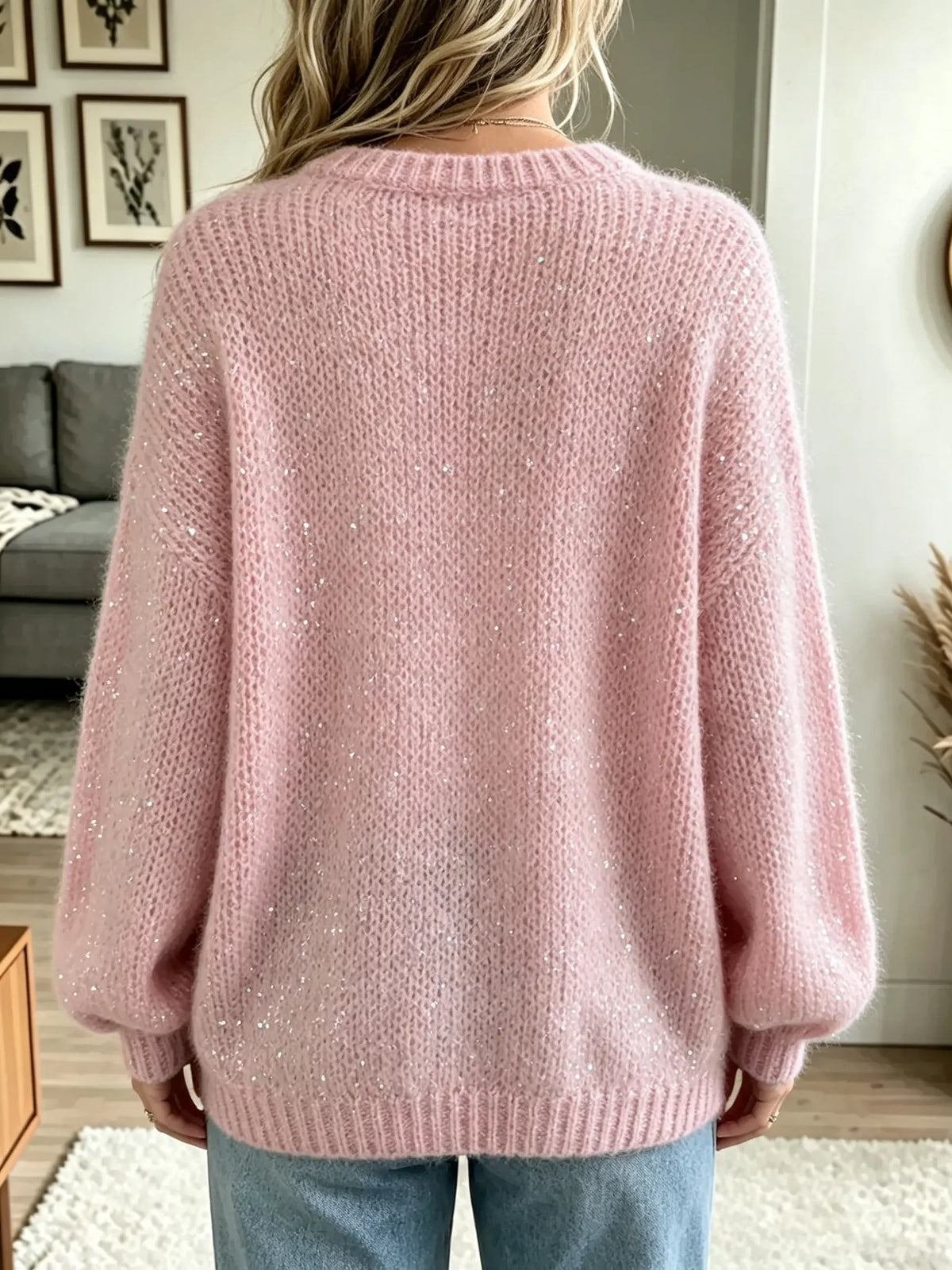 Women's Sequin Open Front Fluffy Cardigan