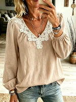 Retro Floral Lace Art Casual Stylish Long Sleeve Cotton Linen Shirt