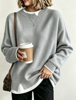 Women Light Blue Mock Two‑Piece Loose Long Sleeve Knit Sweater