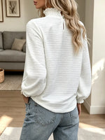 Retro Ruffle Turtleneck Art Casual Stylish Long Sleeve Shirt