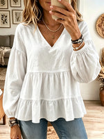 Women's Tiered Babydoll V-Neck Blouse