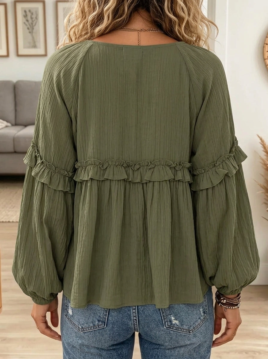 Women's Ruffled V-Neck Babydoll Blouse