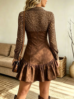 Women's Leopard Patchwork Zip-Front Mini Dress