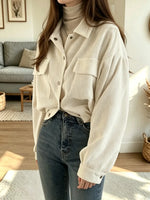Retro Lapel Art Casual Corduroy Stylish Long Sleeve Short Coat