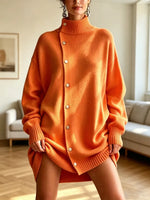 Retro Turtleneck Button Art Casual Stylish Long Sleeve Knit Cardigan Sweater