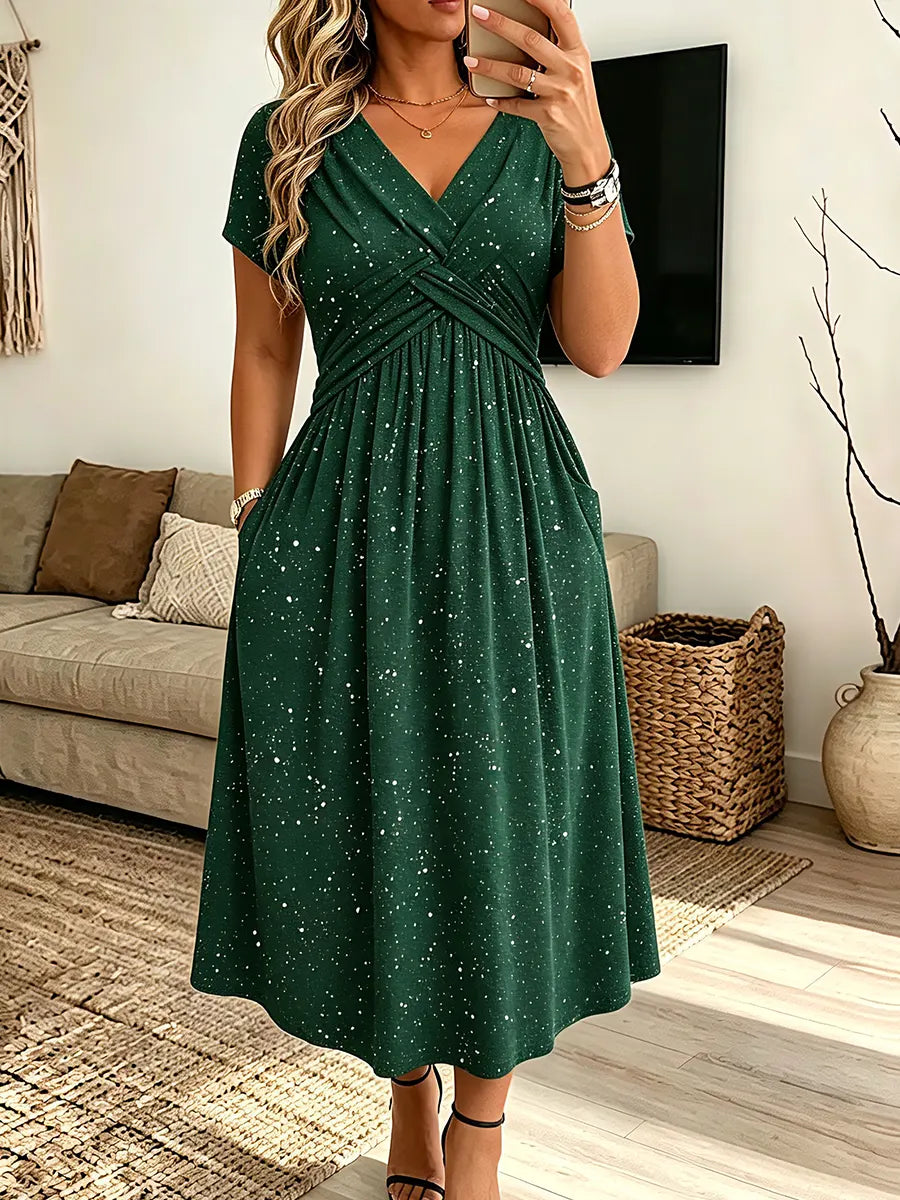 Women's Vintage Elegant Sparkling Knotted Pocket V-neck Dress