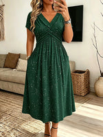 Women's Vintage Elegant Sparkling Knotted Pocket V-neck Dress