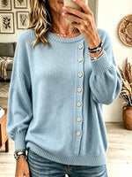 Women's Asymmetrical Button Crewneck Knit Sweater