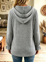 Women's Button Henley Ribbed Knit Hoodie