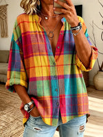 Vintage Elegant Cotton Linen Plaid Shirt