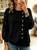 Women's Asymmetrical Button Crewneck Knit Sweater