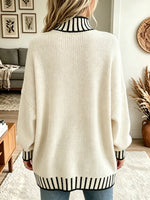 Women's Striped Trim Mock Neck Sweater