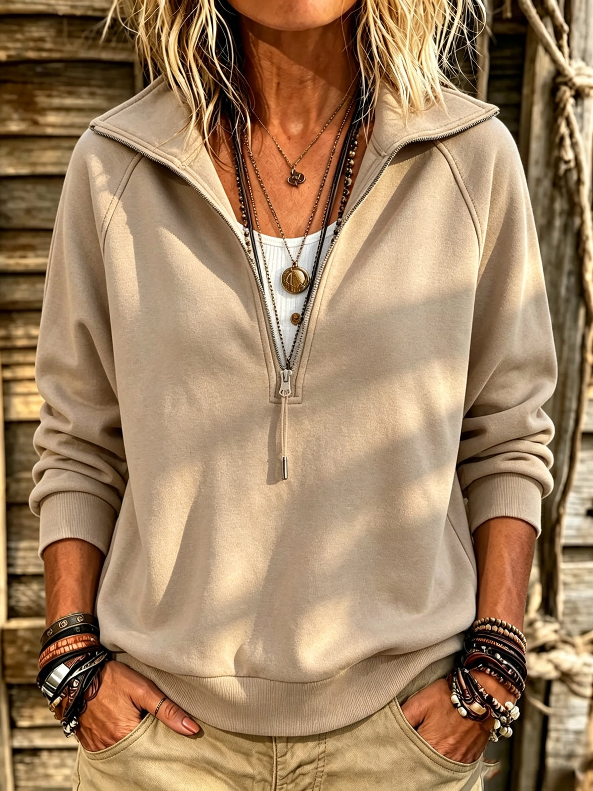 Women's Quarter-Zip Stand Collar Sweatshirt