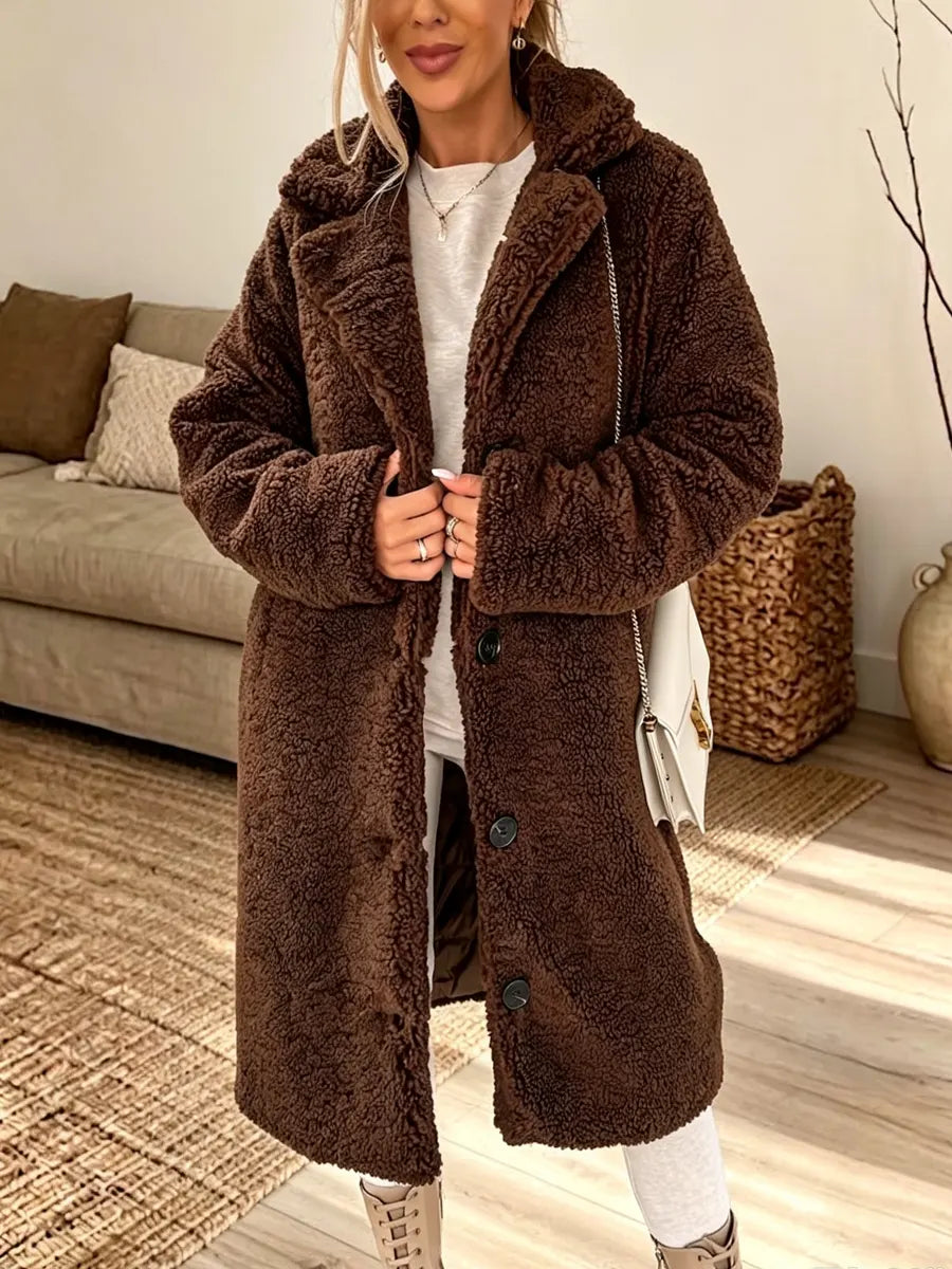 Retro Warm Art Button Cashmere Casual Stylish Lapel Long Sleeve Coat
