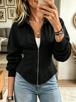 Women's Zip-Up Corset Hem Sweatshirt Jacket