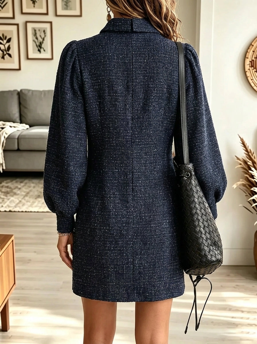 Women's Double-Breasted Bow Tie Tweed Blazer Dress
