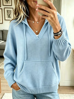 Women's V-Neck Knit Pullover Hoodie