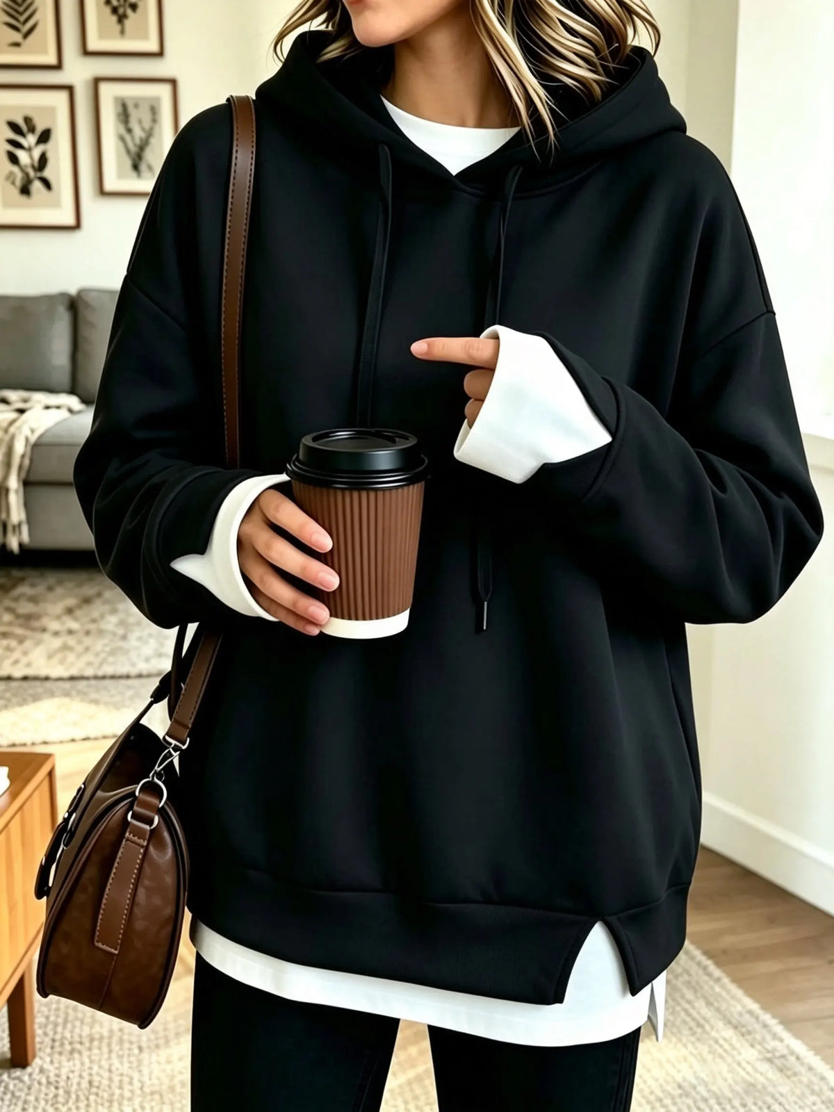 Women's Layered Drawstring Pullover Hoodie