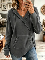 Women's Asymmetrical Cross Front Waffle Knit Hoodie