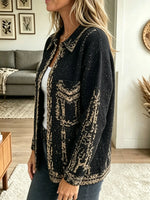 Women's Abstract Jacquard Button-Down Cardigan Jacket