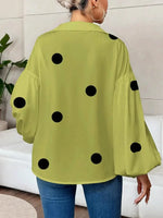 Retro Polka Dot Elegant Balloon Sleeves Art Casual Stylish Lapel Cotton Shirt