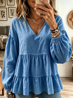 Women's Tiered Babydoll V-Neck Blouse