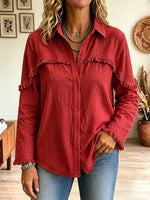 Women's Fringe Trim Button-Down Shirt