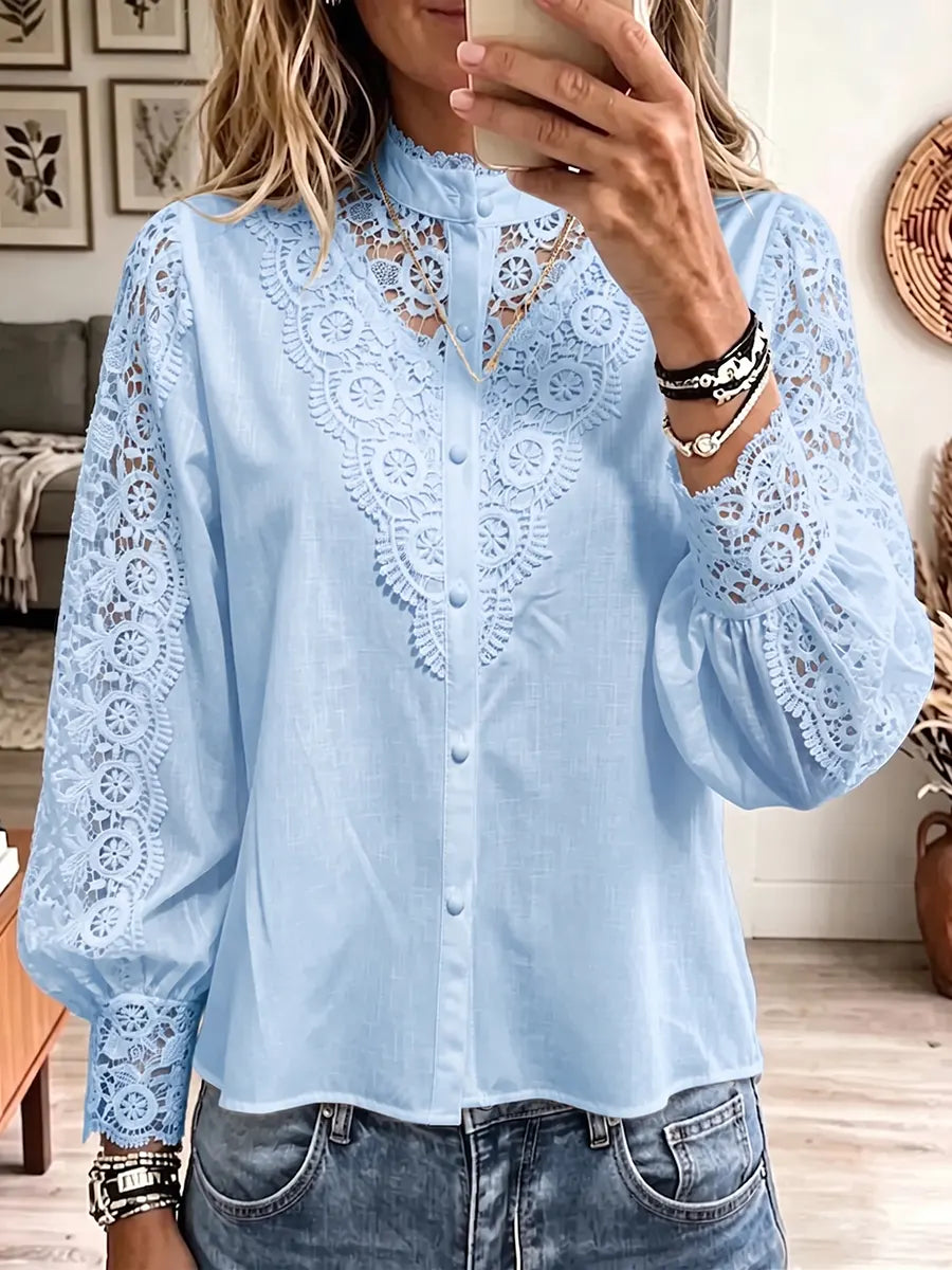 Vintage Elegant Patchwork Openwork Lace Shirt