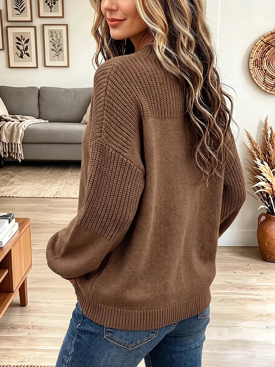 Vintage Elegant Textured Patchwork Knit Sweater