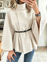 Women's Belted Funnel Neck Cape Coat