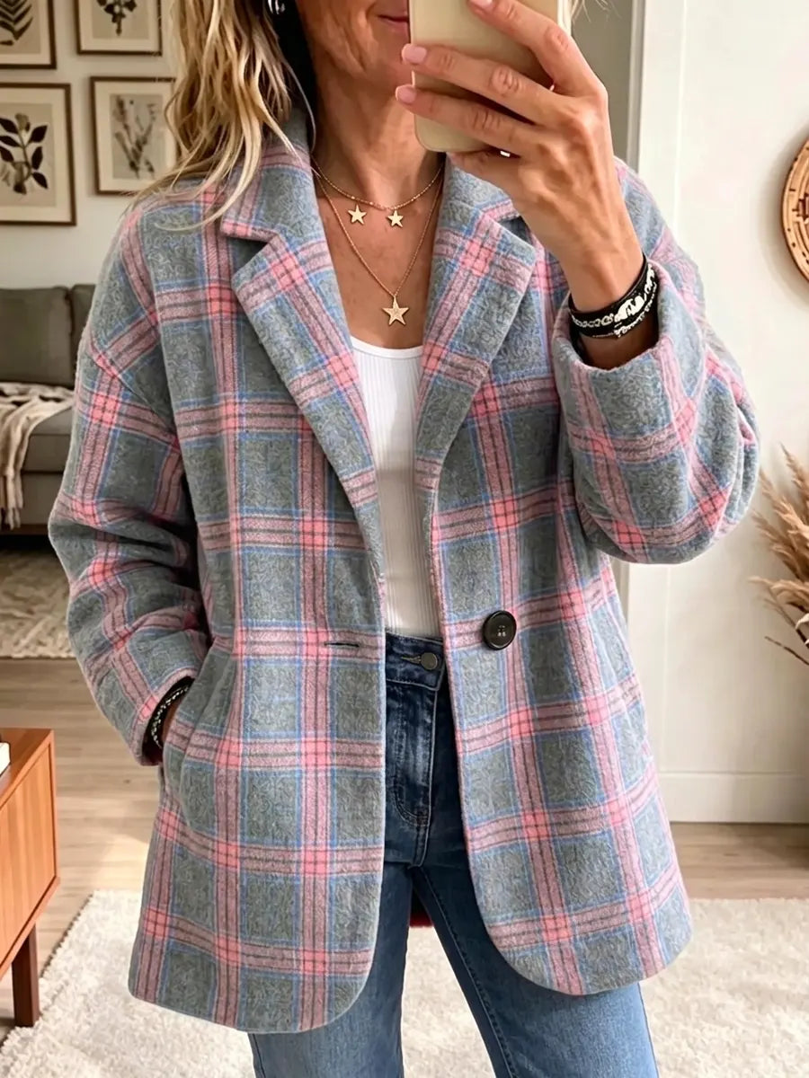 Retro Plaid Pattern Art Cozy Casual Stylish Long Sleeve Coat