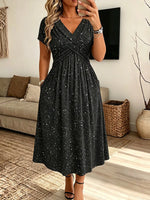 Women's Vintage Elegant Sparkling Knotted Pocket V-neck Dress