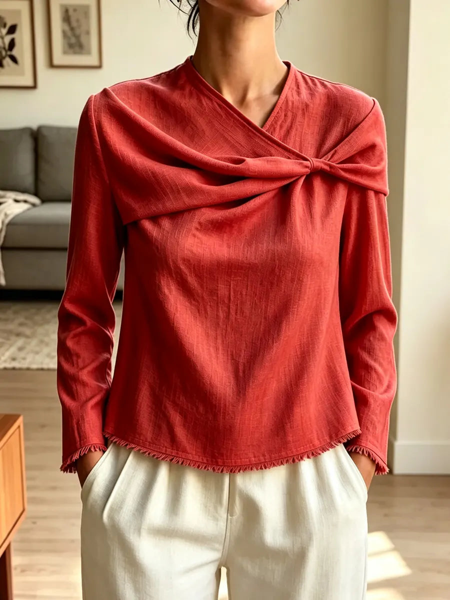 Retro Loose Twisted Art Casual Stylish Long Sleeve Cotton Linen Shirt