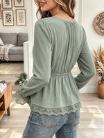 Vintage Elegant Cotton-linen Blend Patchwork Lace Shirt