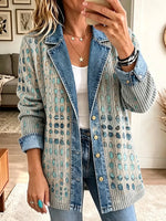 Women's Vintage Geometric Print Denim Jacket