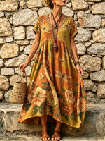 Women's Vintage Floral Dragonfly Print Maxi Dress