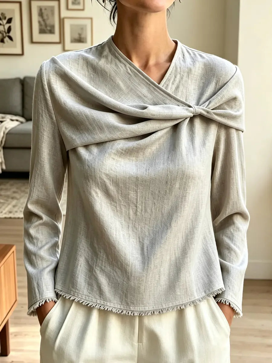 Retro Loose Twisted Art Casual Stylish Long Sleeve Cotton Linen Shirt