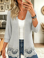 Women's Crochet Lace Trim Open-Front Cardigan