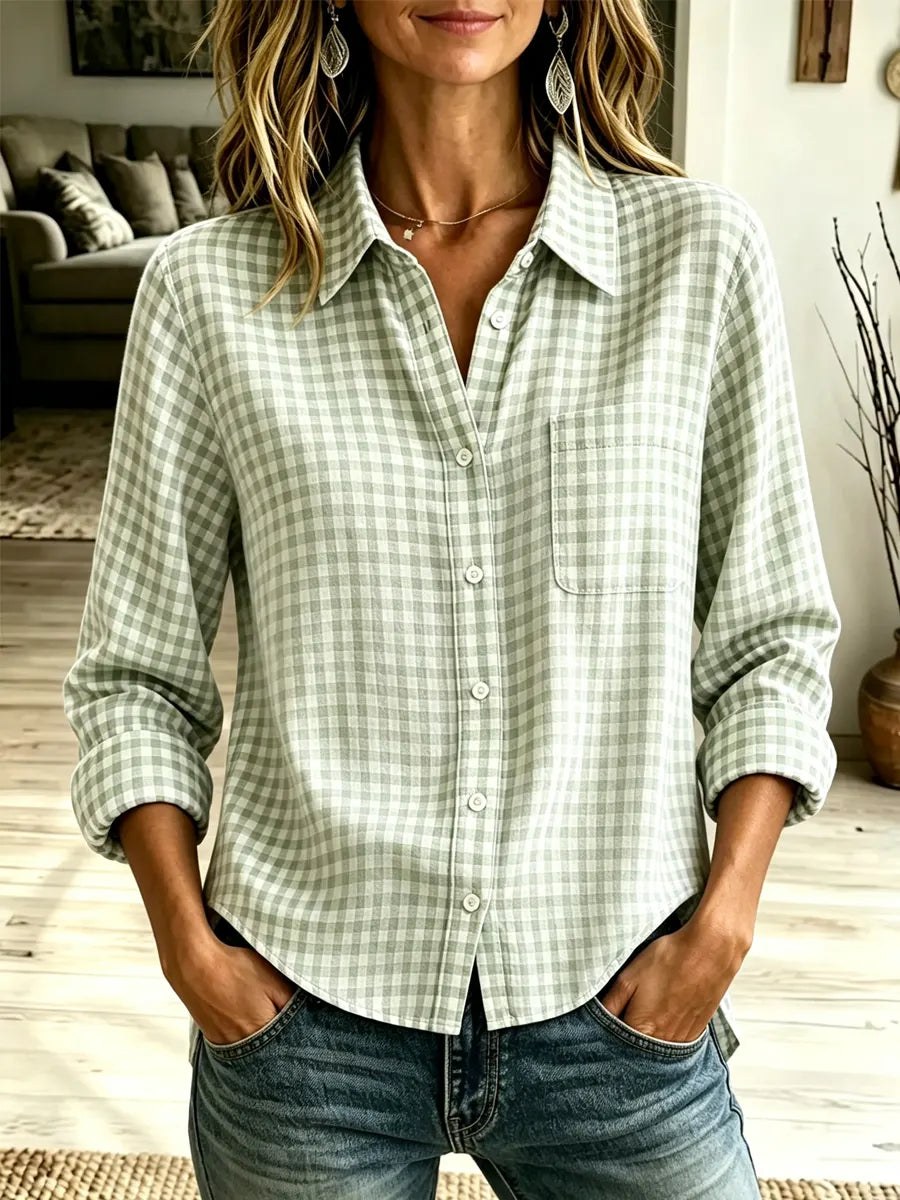 Retro Classic Plaid Pattern Art Casual Stylish Long Sleeve Lapel Cotton Shirt