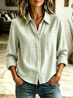 Retro Classic Plaid Pattern Art Casual Stylish Long Sleeve Lapel Cotton Shirt