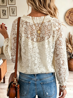 Women's Sheer Floral Lace Drawstring Blouse