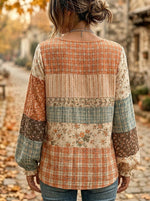 Women's Floral Plaid Striped Patchwork Tunic Blouse