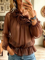 Women's One-Shoulder Layered Ruffle Chiffon Blouse