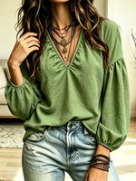 Retro Art V Collar Casual Stylish Long Sleeve Cotton Linen Shirt