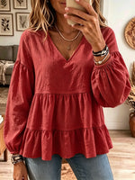 Women's Tiered Babydoll V-Neck Blouse