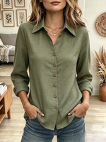 Vintage Elegant Cotton-linen Blend Button Shirt